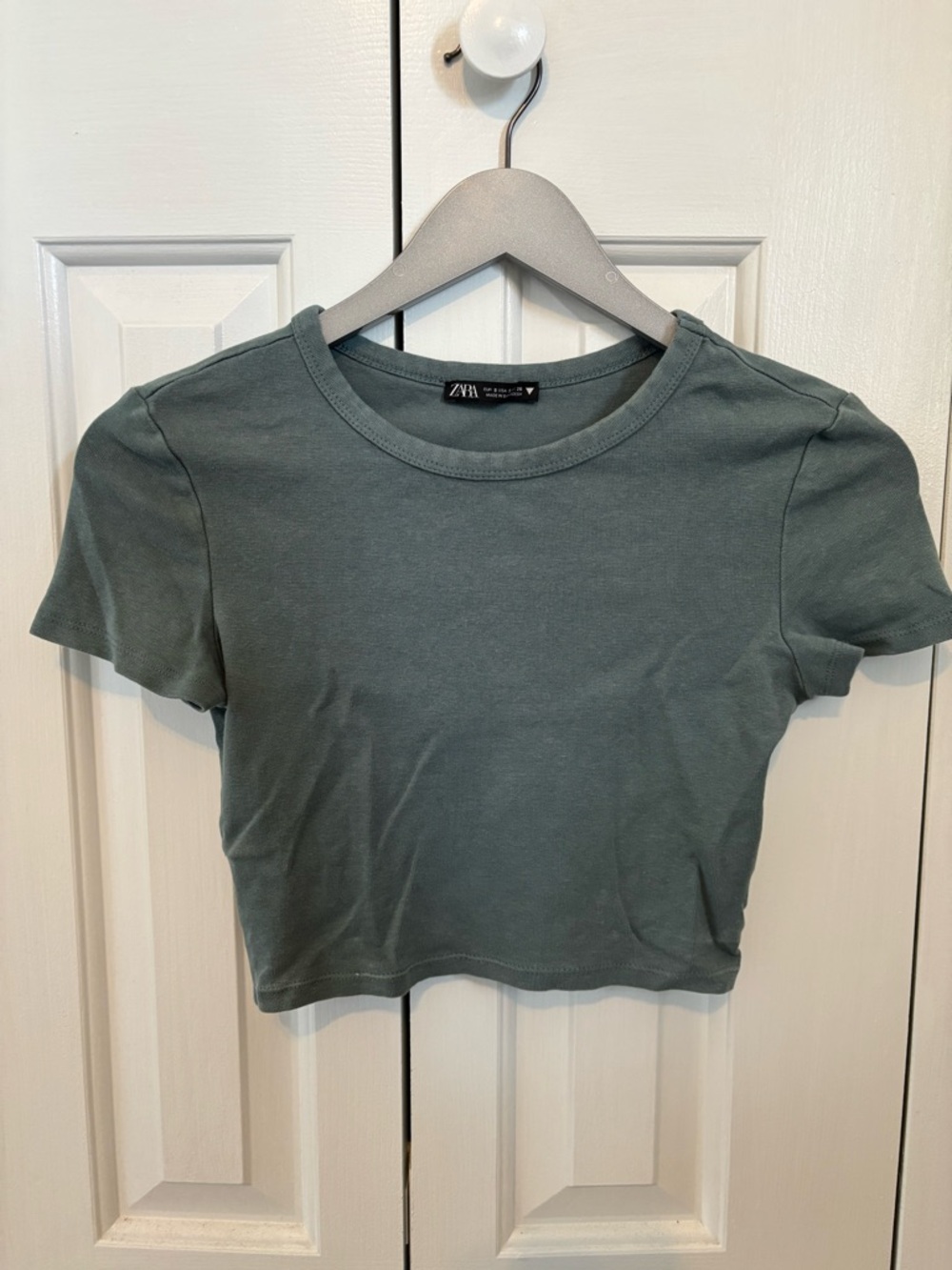 ZARA Cropped Short Sleeve Tee in Dusty Sage